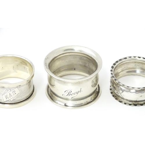 250 - Five assorted silver napkin rings various dates and makers (5)