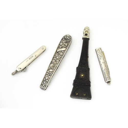 344 - Assorted items to include a French pen knife with Stanhope and Eiffel Tower detail with a Bakelite s... 