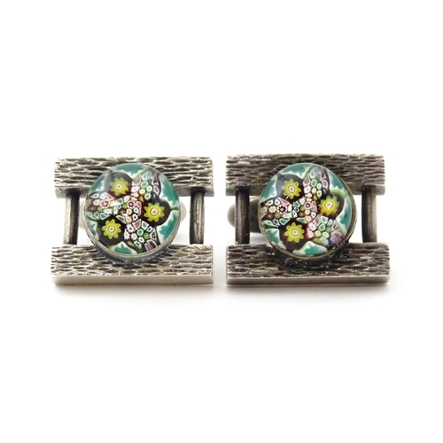 738 - A pair of silver cufflinks with millefiori domed cabochon detail, hallmarked Birmingham 1970 maker C... 