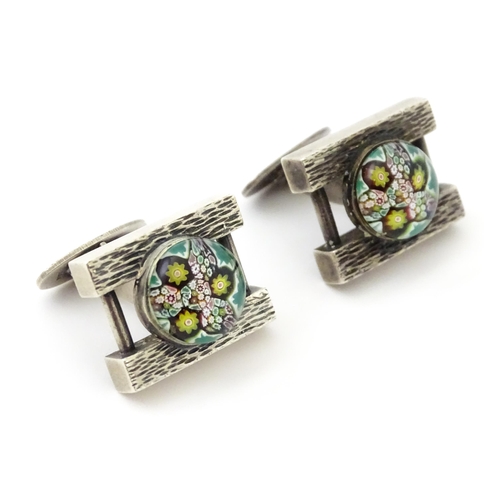 738 - A pair of silver cufflinks with millefiori domed cabochon detail, hallmarked Birmingham 1970 maker C... 