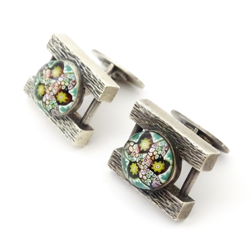 738 - A pair of silver cufflinks with millefiori domed cabochon detail, hallmarked Birmingham 1970 maker C... 