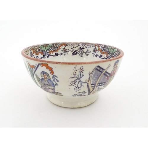 72 - A Scottish bowl with Chinoiserie depicting figures in a landscape. Possibly Bell's Pottery. Approx. ... 