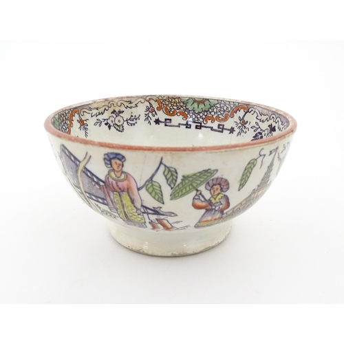 72 - A Scottish bowl with Chinoiserie depicting figures in a landscape. Possibly Bell's Pottery. Approx. ... 