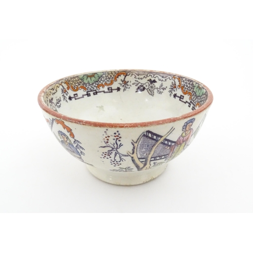 72 - A Scottish bowl with Chinoiserie depicting figures in a landscape. Possibly Bell's Pottery. Approx. ... 