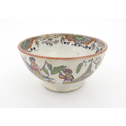 72 - A Scottish bowl with Chinoiserie depicting figures in a landscape. Possibly Bell's Pottery. Approx. ... 