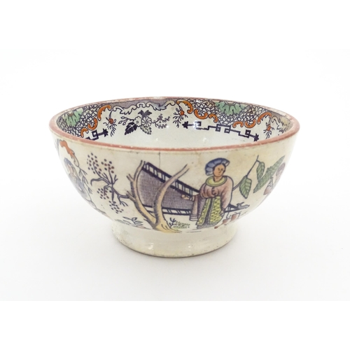 72 - A Scottish bowl with Chinoiserie depicting figures in a landscape. Possibly Bell's Pottery. Approx. ... 