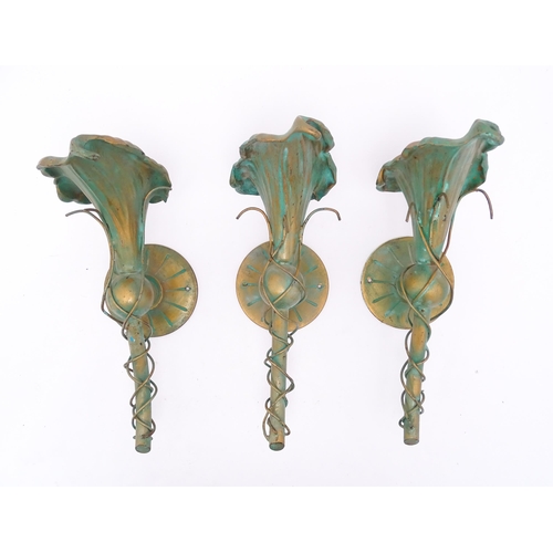 1415 - Three wall lamps of Art Nouveau style calla lily flower form. Approx. 14 1/4