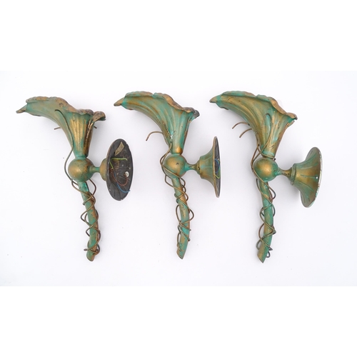 1415 - Three wall lamps of Art Nouveau style calla lily flower form. Approx. 14 1/4