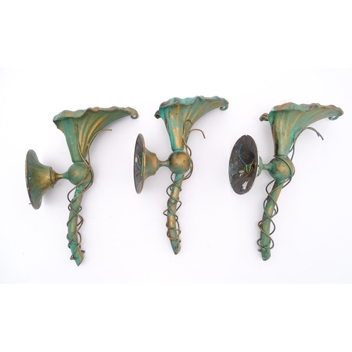 1415 - Three wall lamps of Art Nouveau style calla lily flower form. Approx. 14 1/4