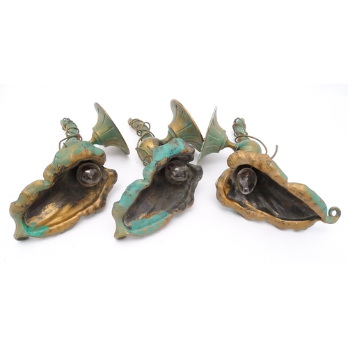 1415 - Three wall lamps of Art Nouveau style calla lily flower form. Approx. 14 1/4