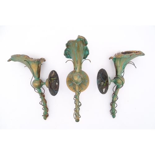 1415 - Three wall lamps of Art Nouveau style calla lily flower form. Approx. 14 1/4