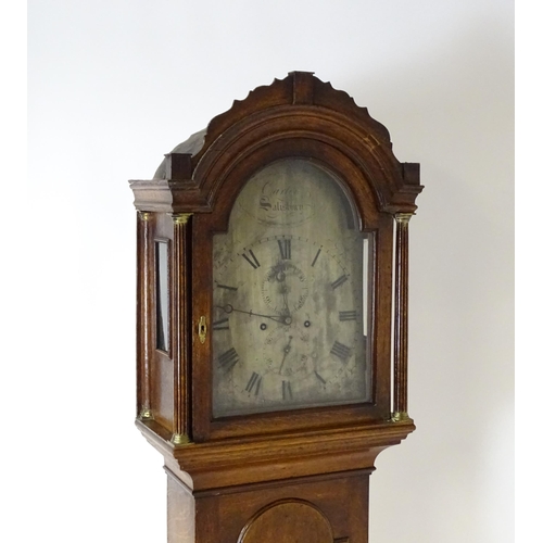 1426 - William Cater - Salisbury : A 19thC oak cased 8 day longcase clock, with brass dial, signed to the a... 