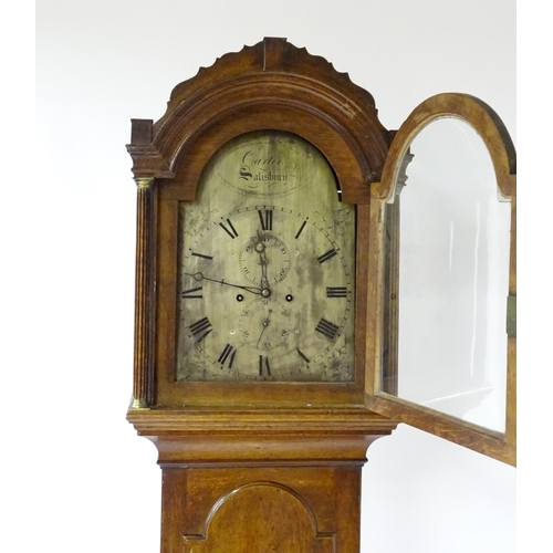 1426 - William Cater - Salisbury : A 19thC oak cased 8 day longcase clock, with brass dial, signed to the a... 