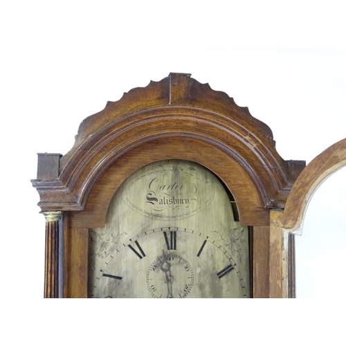 1426 - William Cater - Salisbury : A 19thC oak cased 8 day longcase clock, with brass dial, signed to the a... 