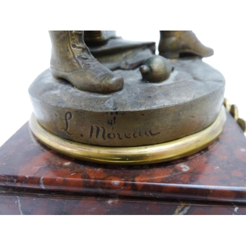 1436 - A French 8-day mantel clock striking on a bell, the rouge marble base housing a movement by A. D. Mo... 