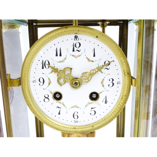 1437 - A 19thC French Three-Piece Clock Garniture, by Marti, having a white dial with floral garland swags,... 