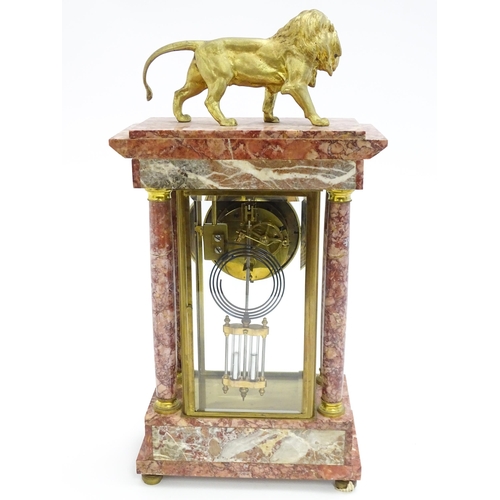 1437 - A 19thC French Three-Piece Clock Garniture, by Marti, having a white dial with floral garland swags,... 