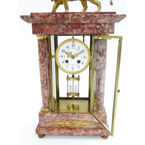 1437 - A 19thC French Three-Piece Clock Garniture, by Marti, having a white dial with floral garland swags,... 