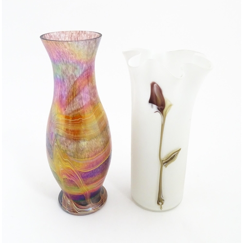 209 - A milk glass vase with calla lily detail. Together with a vase decoration decorated in the Favrile s... 