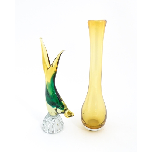 228 - A Murano style glass vase modelled as a fish. Together with a studio glass vase of elongated form. V... 