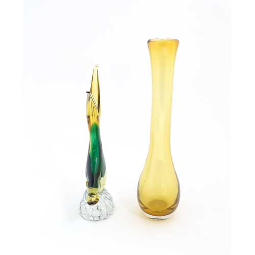 228 - A Murano style glass vase modelled as a fish. Together with a studio glass vase of elongated form. V... 