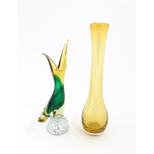 228 - A Murano style glass vase modelled as a fish. Together with a studio glass vase of elongated form. V... 