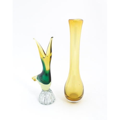 228 - A Murano style glass vase modelled as a fish. Together with a studio glass vase of elongated form. V... 