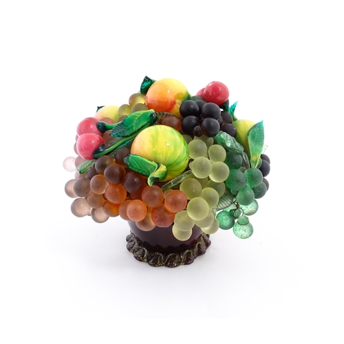 237 - A quantity of assorted glass model fruits. Together with a centrepiece fruit bowl. Centrepiece appro... 