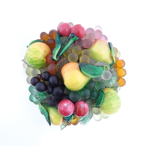 237 - A quantity of assorted glass model fruits. Together with a centrepiece fruit bowl. Centrepiece appro... 