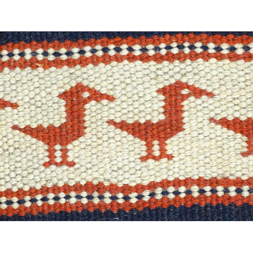 1387 - Carpet / Rug : A North East Persian Sumak kilim rug with banded geometric detail and repeating bird ... 