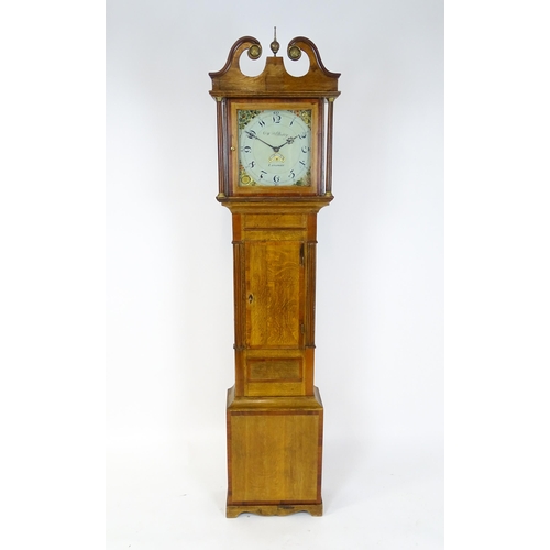 1427 - William Preddy, Langport : A 19thC oak cased 30 hour longcase clock with walnut crossbanding, the pa... 