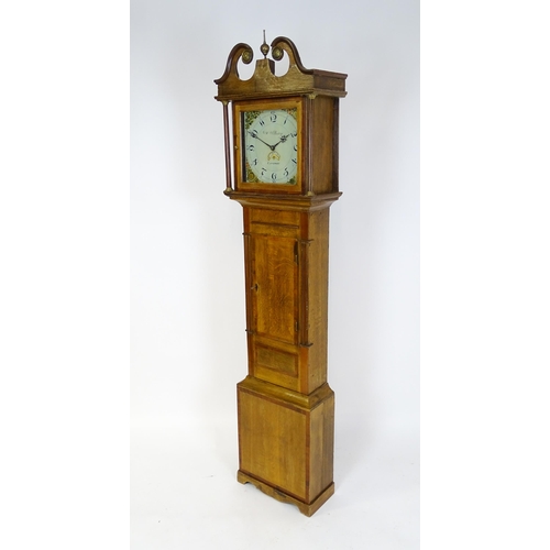 1427 - William Preddy, Langport : A 19thC oak cased 30 hour longcase clock with walnut crossbanding, the pa... 