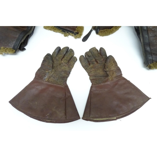 939 - Militaria , WWII / World War 2 / WW2 / Second World War : a c1940s sheepskin-lined brown leather fly... 