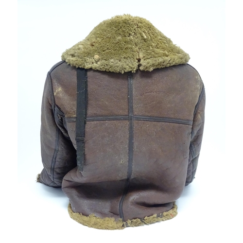 939 - Militaria , WWII / World War 2 / WW2 / Second World War : a c1940s sheepskin-lined brown leather fly... 