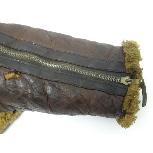 939 - Militaria , WWII / World War 2 / WW2 / Second World War : a c1940s sheepskin-lined brown leather fly... 