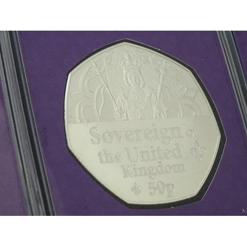 905 - Coins : a cased Royal Mint Queen Elizabeth II Platinum Jubilee (1952-2002) silver 1oz 50p Datestruck... 