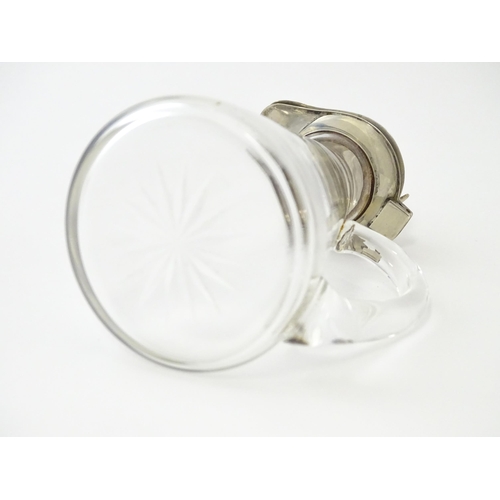 245 - A glass whisky water noggin / jug with silver lid, hallmarked Birmingham 1931. Together with matchin... 