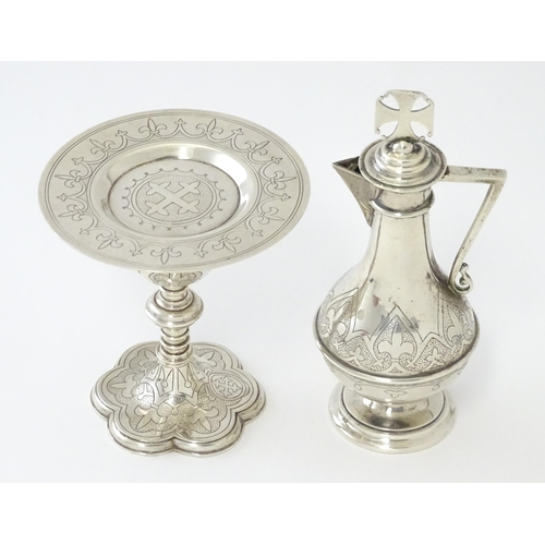 248 - Ecclesiastical silver: A silver three piece travelling communion set comprising chalice, paten & ewe... 
