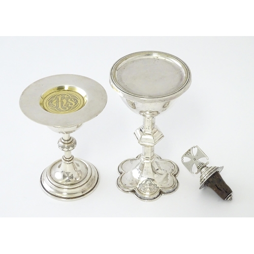 347 - Ecclesiastical Travelling communion wares to include white metal and silver plate chalice and paten ... 