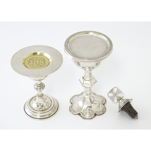 347 - Ecclesiastical Travelling communion wares to include white metal and silver plate chalice and paten ... 