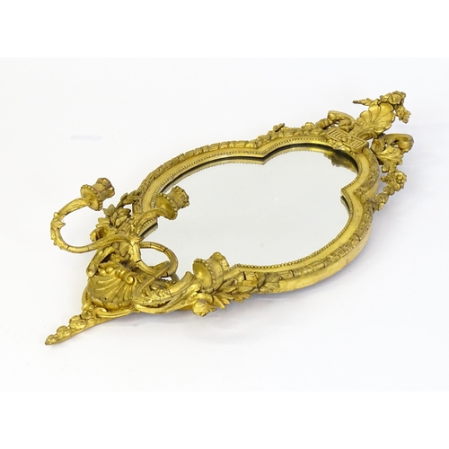 1501 - A pair of 19thC giltwood and gesso girandoles with shell motifs, lattice pattern mouldings, fluted d... 