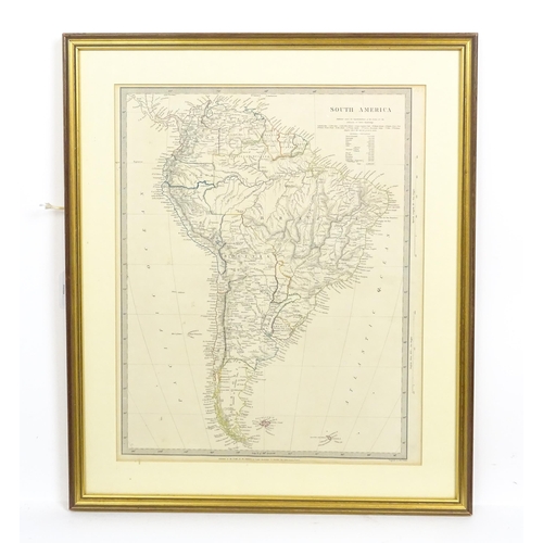 2106 - Map: A 19thC engraved and hand coloured map of South America. Published by the Society for the Diffu... 