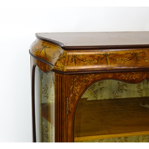 1475 - A late 19thC satinwood bookcase with a profusely inlaid frame with satinwood, box wood and fruit woo... 