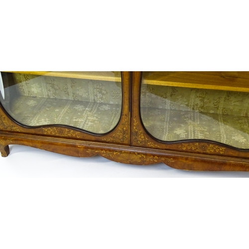 1475 - A late 19thC satinwood bookcase with a profusely inlaid frame with satinwood, box wood and fruit woo... 