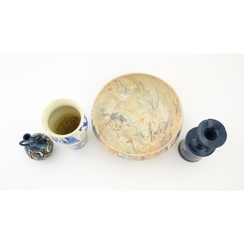 104 - Four Somerset studio pottery wares by Martin Pettinger comprising an agate ware vase and bowl, a twi... 