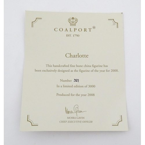 113 - A Coalport limited edition lady Figuring of the Year 2008 Charlotte, no. 321 / 3000. Marked under. W... 