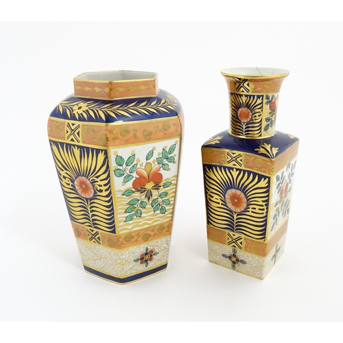 138 - Two Wilton Ware vases decorated in the Imari palette, one of hexagonal form, the other of squared fo... 