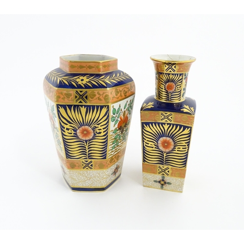 138 - Two Wilton Ware vases decorated in the Imari palette, one of hexagonal form, the other of squared fo... 