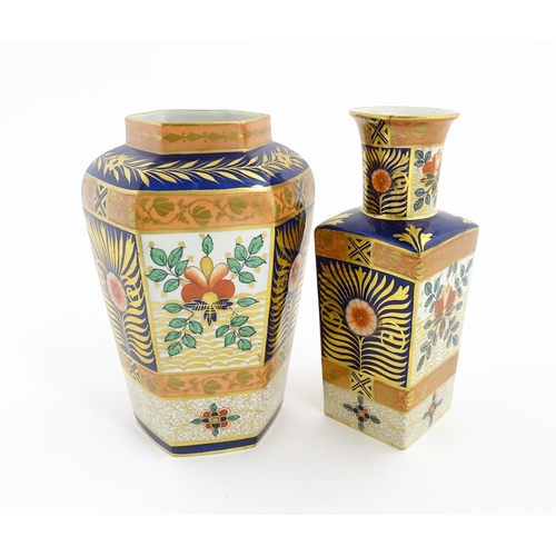 138 - Two Wilton Ware vases decorated in the Imari palette, one of hexagonal form, the other of squared fo... 