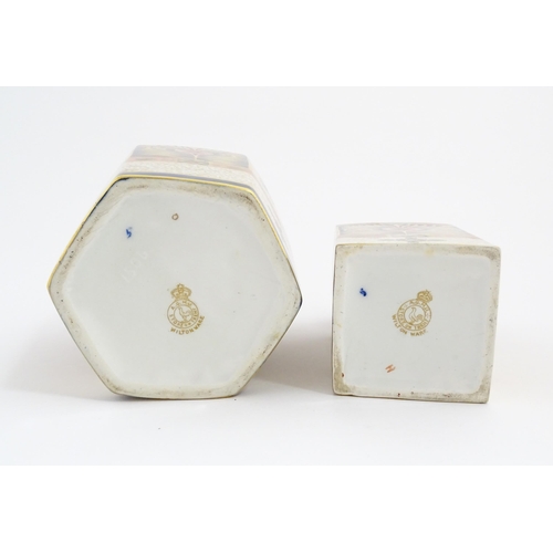 138 - Two Wilton Ware vases decorated in the Imari palette, one of hexagonal form, the other of squared fo... 